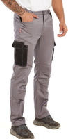 Mens lightweight work cargo pants with multiple pockets, grey with black accents, ideal for construction and outdoor tasks.