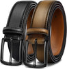 Men's genuine leather belt 2-pack in black and brown, 1 3/8" width, for dress, casual, golf, and jeans.