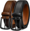 Men's genuine leather belts, 2-pack, suitable for dress, casual, and golf wear; 1 3/8" width for comfort and style.