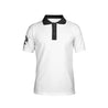 No One Left Behind Military Vets USA Polo Shirt with black collar and sleeve detail, made from high-quality polyester and spandex blend offering comfort and durability.